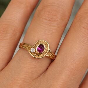 10K Yellow Gold European Made Genuine Ruby & Diamond Ring